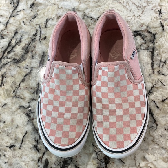 Vans Other - Pink Checkered Slip on Vans- Girl’s size 4